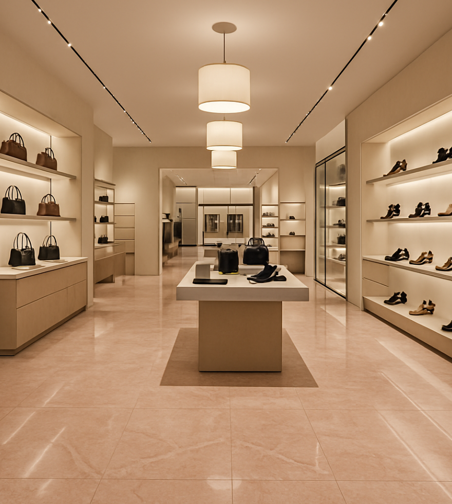 Luxury retail store interior with polished Rosa Zarci marble flooring – elegant and inviting stone finish by Natural Stone Spain